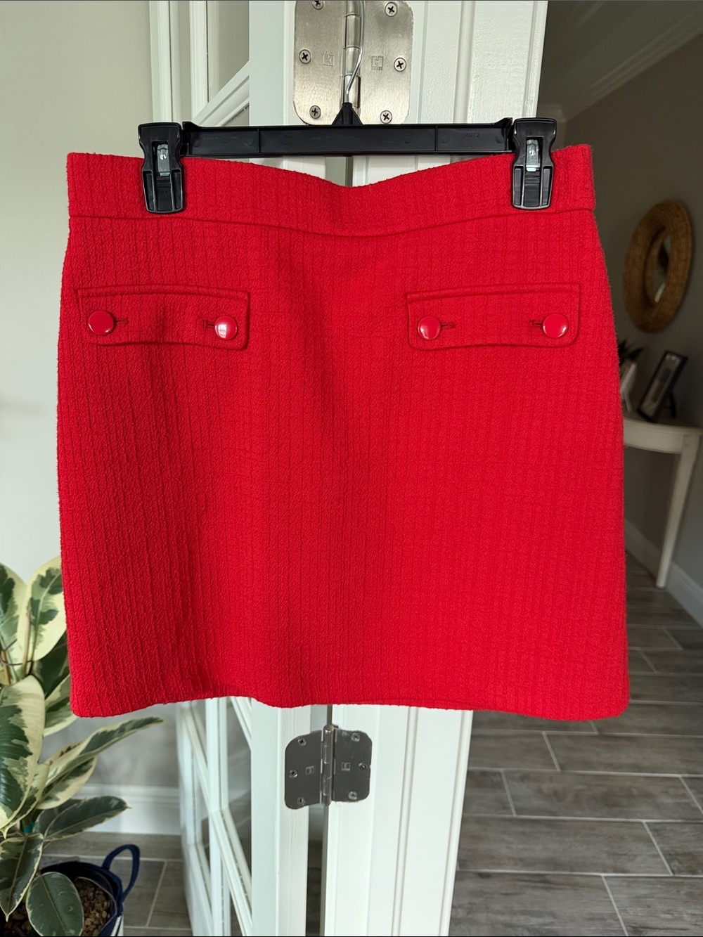 LOFT Red Textured Mini Skirt with Front Flap Details
